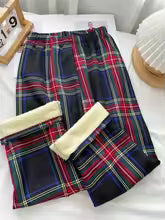 Shearling Lined Plaid Pants Women Winter
