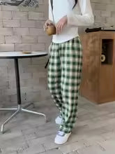 Shearling Lined Plaid Pants Women Winter