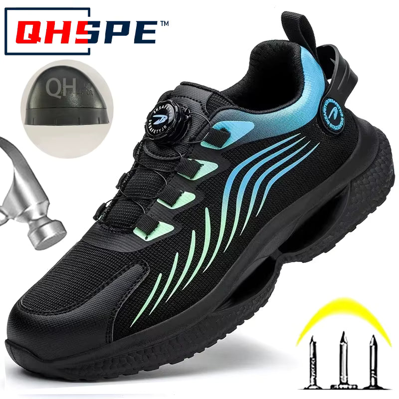 Men's Steel Toe Safety Shoes – Rotating Button, Anti-Smash & Anti-Puncture