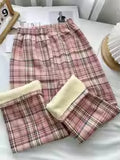 Shearling Lined Plaid Pants Women Winter