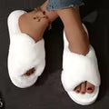 Cross Warm Fluffy Furry Slippers Women