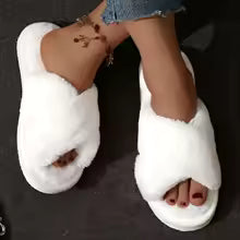 Cross Warm Fluffy Furry Slippers Women