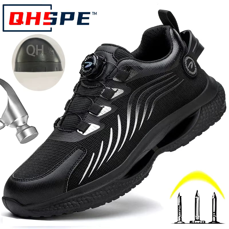 Men's Steel Toe Safety Shoes – Rotating Button, Anti-Smash & Anti-Puncture