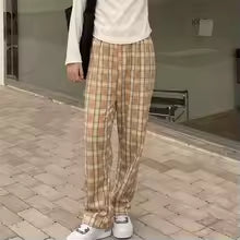 Shearling Lined Plaid Pants Women Winter