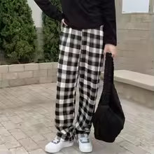 Shearling Lined Plaid Pants Women Winter