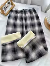 Shearling Lined Plaid Pants Women Winter